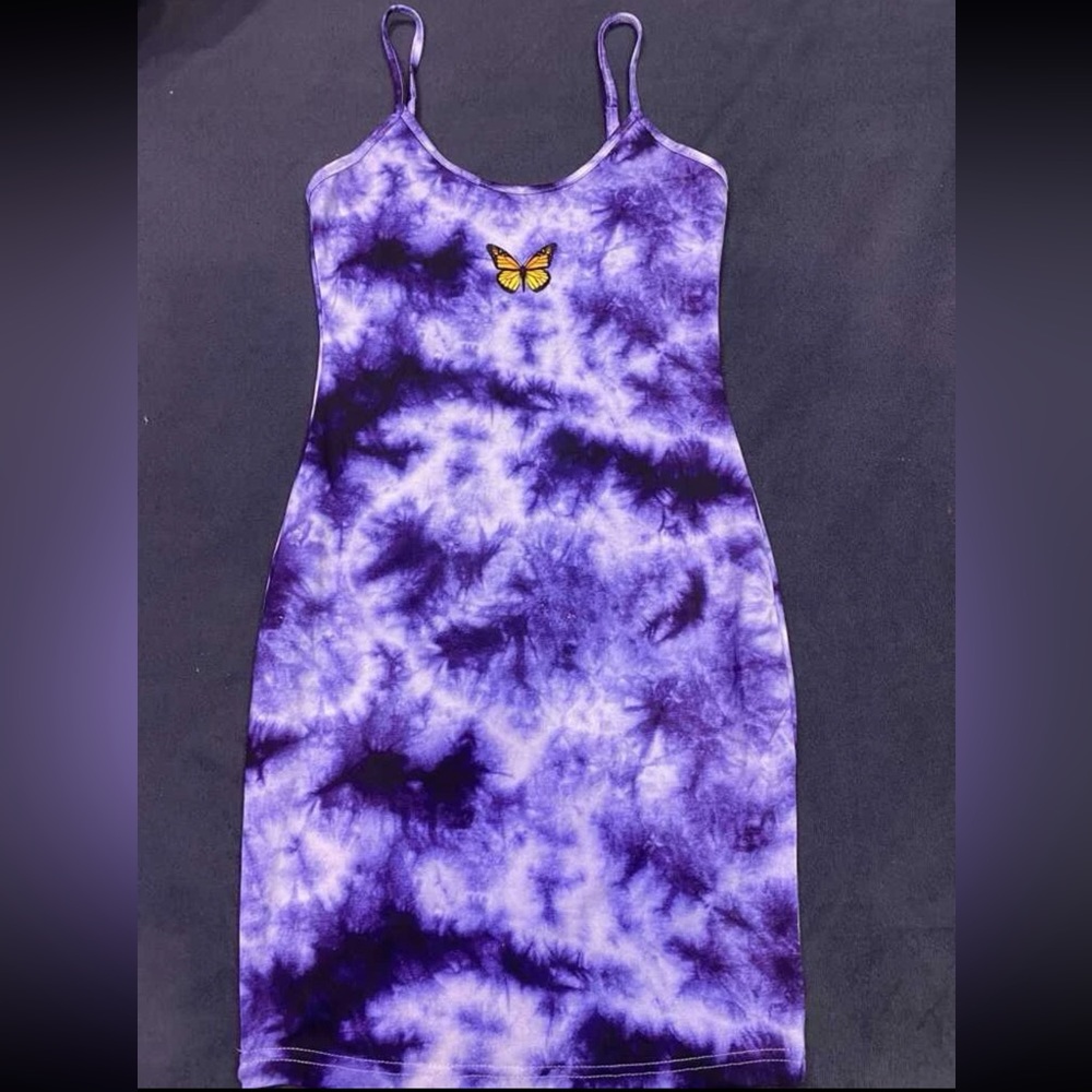 Butterfly Print Tie Dye Mini Dress